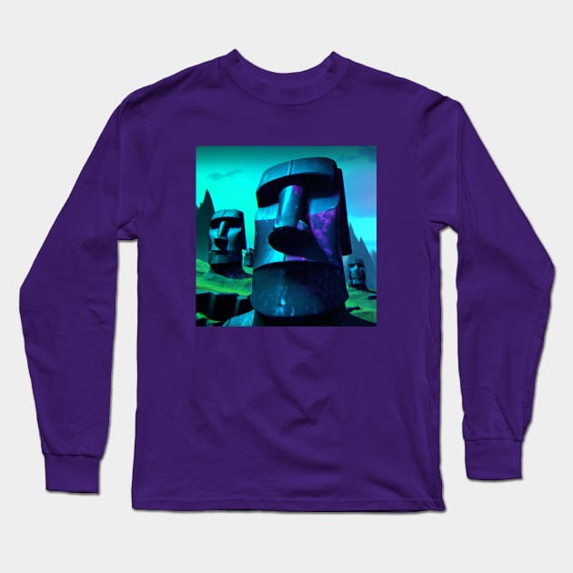 Easter Island in a Distant Techno Future Long Sleeve T-Shirt by Star Scrunch